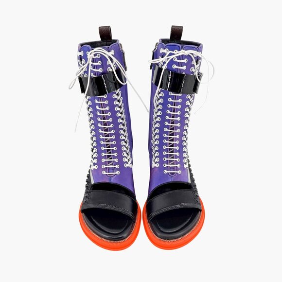 Louis Vuitton Moonlight Lace-Up Boots Size 37.5 US 7.5 Women’s Purple Satin - Picture 3 of 15